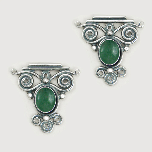 Sterling Silver And Jade Drop Dangle Earrings With an Art Deco Inspired Style